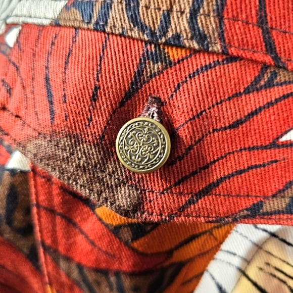 L French Laundry, burgundy, sunflowers pattern jean jacket. - Picture 11 of 13